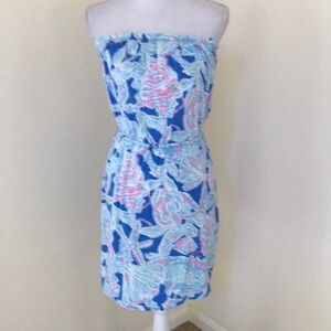 LILLY PULITZER Size XS blue combo strapless dress
